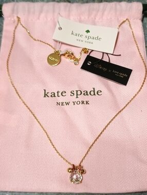 Disney X Kate Spade Minnie Mouse Pendant Necklace CZ Gold Plated